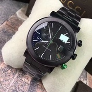 代購 Gucci手錶 G-chrono 101M石英錶 防水計時多功能男錶 經典黑色鋼鏈男士腕錶 商務休閒44mm