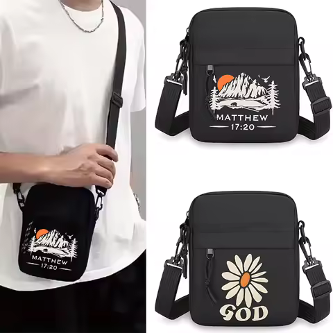 New Daisy Print Jesus Messenger Bag Women Men Vintage Casual Mini Mobile Phone Bag Christianity Bibl