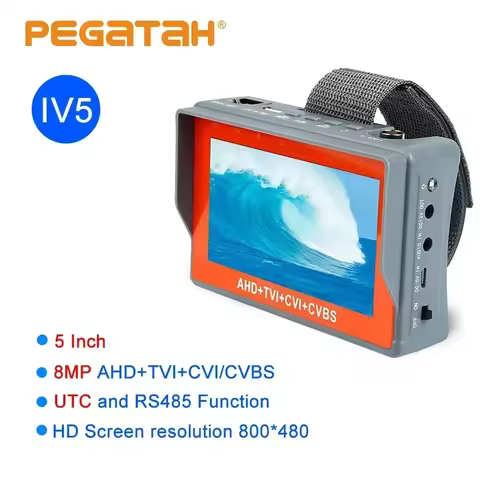 PEGATAH 8MP 5 Inch CCTV Camera Tester Wrist Strap Portable AHD TVI CVI Cctv Analog Video Monitor Sup