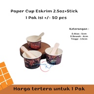 2.5oz Motif Paper Ice Cream Cup l 2.5oz Ice Cream Paper Cup + Random Pattern Wooden Spoon Contents 5