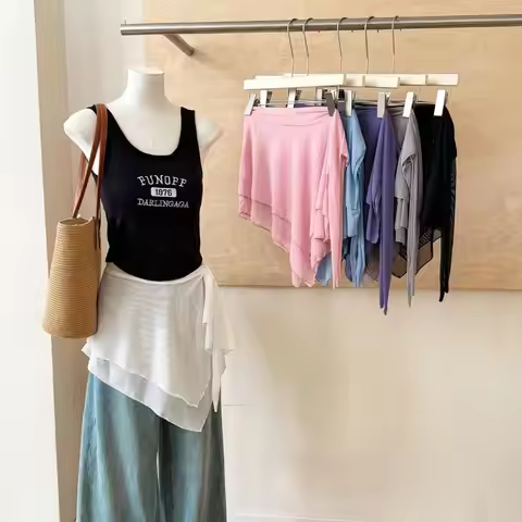 Layer Mesh Double Layer Apron Skirt Breathable Adjustable Tie Yoga Wrap Skirt Double Layer Casual Hi