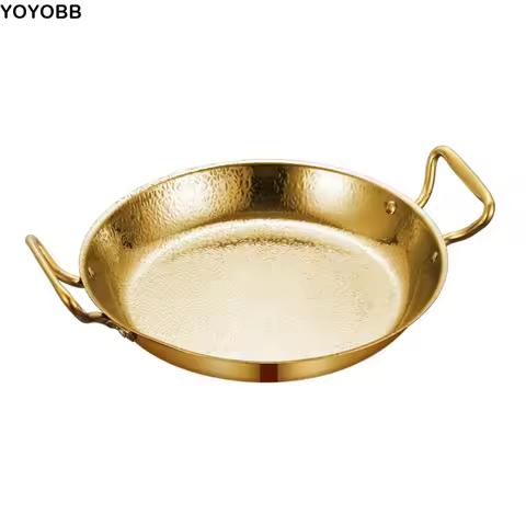 Stainless Steel Hammer Grain Seafood Paella Pan Flat Bottom Thickened Seafood Rice Pot Gold/Silver B