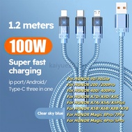 LY66 1.2M Transparent braided fast charging 3 in 1 mobile phone data cable indicator lights for  HON