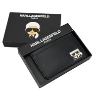 KARL LAGERFELD 卡爾 老佛爺燙印圖樣隨身卡夾.黑-禮盒組