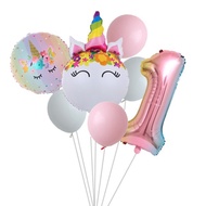 7pcs Unicorn Balloon Set for Girl Birthday Party Decorations Age 1-7Number Balloon