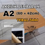 Akrilik Lembaran A2 Tebal 3mm Bening (Kaca Acrylic)