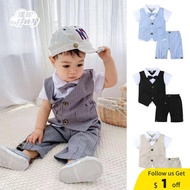 Soffny💕Cute Gentalman Baby Set Baby Clothing Newborn Infant Boys Baby Suit Shirt Shorts Bowtie Vest 