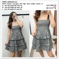 Sale Ab656205 Casual Layer Mini Dress Kotak Hitam Putih Wanita Korea