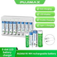 PUJIMAX 8-Slot LED battery charger 1.2V AAA AA NI-MH Rechargeable battery Set fast charging charger
