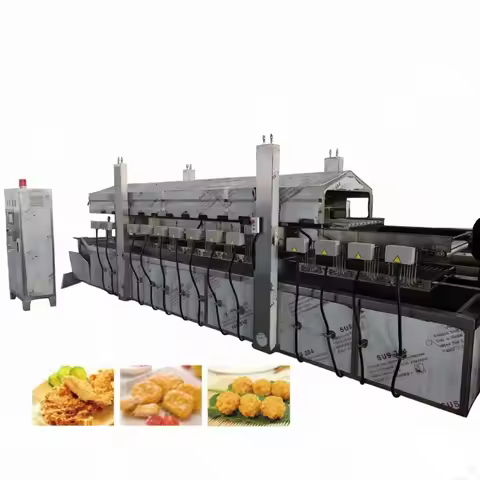 Fish Shrimp Prawn Coating Frying Production Line for Sardine Cod Fish Ball Battering Fryer Food Fact