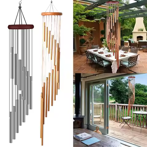 12 Tubes Wind Chimes Aluminum Tube + Pine Metal Pipe Wind Chimes Bells Decor Outdoor Yard Decoration