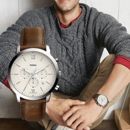 (Real Photo)Original Fossil Mens Neutra Chronohraph White Dial Dark Brown Leather Watch FS5380Jam Ta