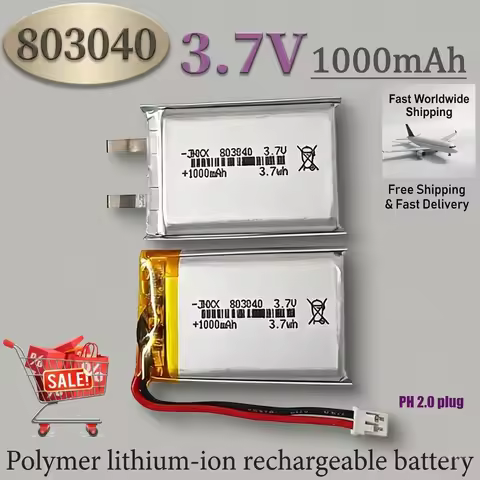 3.7V 1000mAh 803040 Rechargeable Lipo Battery Lithium Polymer Cell For GPS iPod Remote Bluetooth Spe