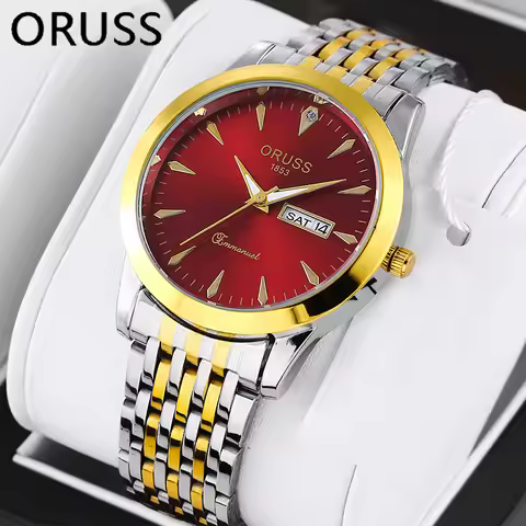 ORUSS Luxury Brand New Quartz Watches for Man Luminous Pointer Week Date Waterproof Stainless Steel 