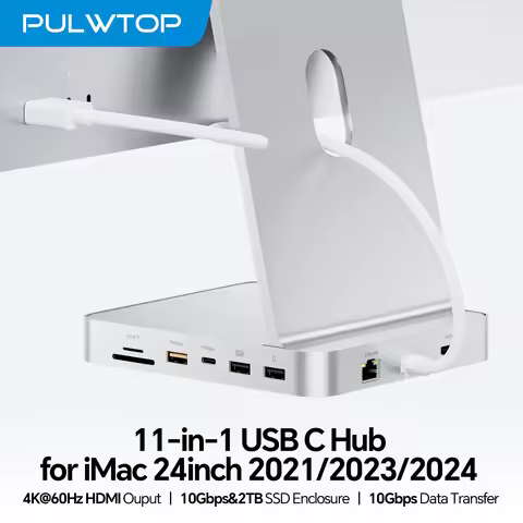 PULWTOP Upgraded 11 in 1 USB C Hub for iMac 24 inch , Support M.2 SSD(NOT Included), 4K HDMI, Ethern
