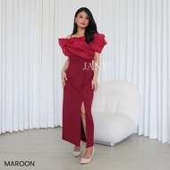 JANE COLLECTION || Maxi Dress Wanita Hitam Sabrina Prime Scuba Organza Tile Baju Pesta Kondangan Putih Casual Bodycon Belahan Depan Slit Dress Laura