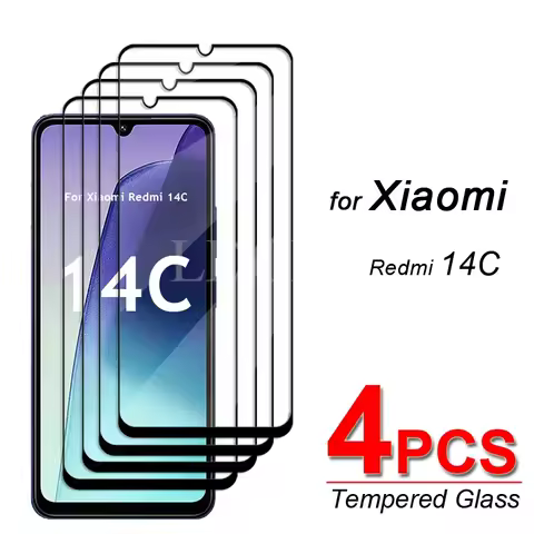 4 Pcs For Glass Redmi 14C Tempered Glass HD Flim Full Glue Screen Protector Tempered Film Redmi 14C 