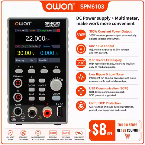 OWON SPM6103 Programmable DC Power Supply With Digital Multimeter Portable Laboratory Power Supply f