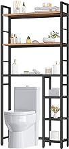 HOOBRO 6-Tier Over The Toilet Storage, Freestanding Bathroom Organizer Space Saver, Mass-Storage Side Storage Open Rack, for Bathroom, Living Room, Laundry, Rustic Brown and Black BF02TS01