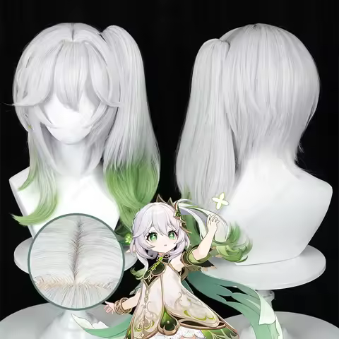 Nahida Cosplay Wig 55cm Long Mixed Color Wig with Ponytail Heat Resistant Synthetic Wigs Halloween