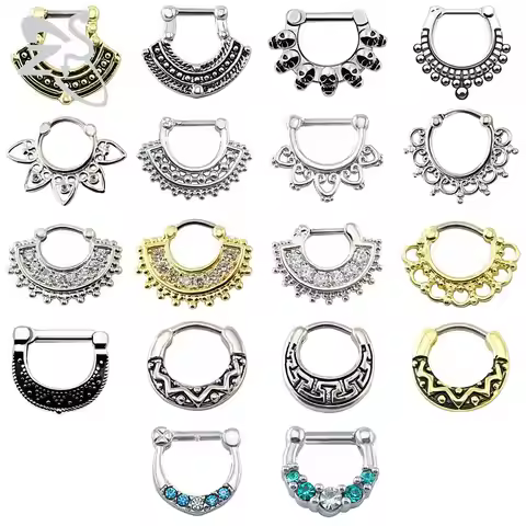 Indian Nose Piercing Septum Clicker Real Clip Rings Piercing Jewelry Septum Tribal Hoop Nose Ring Bo