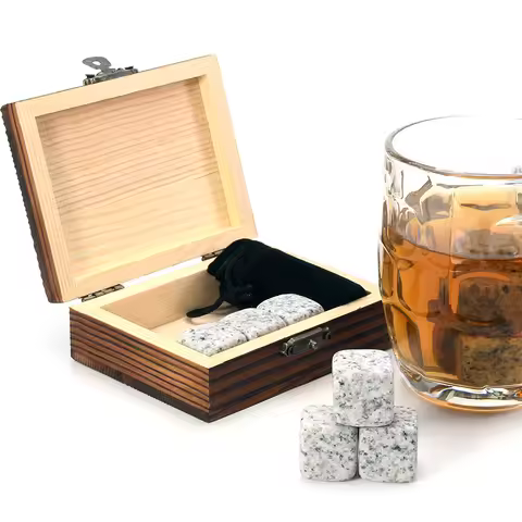 Whiskey Stones Set, 9 Natural Whisky Stones, Exquisite Wooden Box, Prepare a Gift for a Whisky Scotc