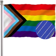 Progress Pride Rainbow Flag 3x5 Outdoor-LGBTQ Gay Lesbian Bisexual Non Binary Transgender All Inlcus