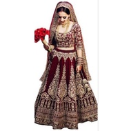 Velvet Embroidered Semi Stitch Lehenga Choli with Dupatta Indian Wedding Bridal Dress Set