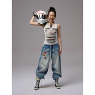 1JINN STUDIO Ripped Motorbike Cat Print Double-Layer Tank Top