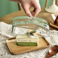 Bamboo Butter Dish with Glass Lid - Clear Butter Tray for Refrigerator&Counter for ButterBlock of Cr