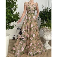 Si-am S-2Xl Princess Dress With 3D Rose Embroidery Beautiful And Gentle Colors Cute Long With Luxuri