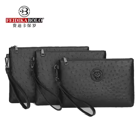 Ostrich Pattern Black Brown Wallet Tiger Head Design Man Clutch Bag High Quality Business Men Cardho