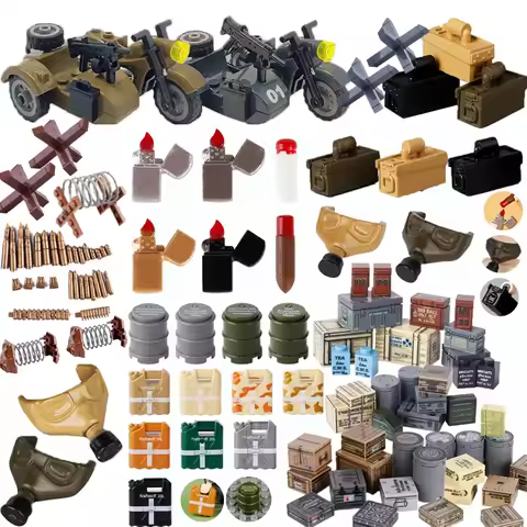 MOC Green Gas German Military Printed Soldiers Accessories Warfare Motorcycles Ammunition Box Equipm