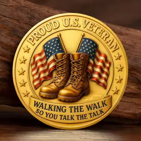 Proud U.S Veteran 2D Printed Collection Coin Gold Plated Vetarans Day Honoring All Who Served Souven