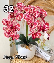 HAPPY Bunga Anggrek Latex Jumbo 9 Kuntum Cabang 2 Vas Bola Artificial Plastik Palsu Dekorasi Rumah
