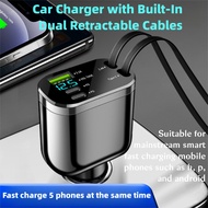 Car Charger Small Foldable Dual Retractable Cable Suitable for Apple Android Car Charger Fast Charge