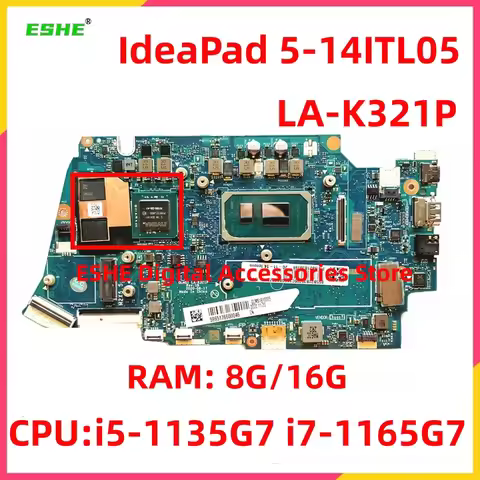 For Lenovo IdeaPad 5-14ITL05 Laptop Motherboard GLMS1 LA-K321P With i5 1135G7 CPU 8G/16G RAM 5B21B39