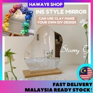 INS Mirror Ins Irregular Mirror DIY CLAY MIRROR Table Makeup Cosmetic Wooden Mirror Room Decoration