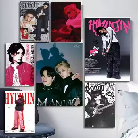 Boy Band Members Skz H-Hyunjin Poster Mural For Living Room Bedroom Wall Office Wall Decor Gift For 