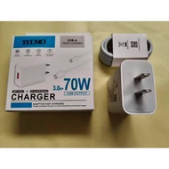 Infinix 70W/Tecno 70W Fast Charger Adapter with Type-C Cable 3A Fast ChargingTravel Wall Charger