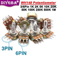 5PCS 15mm WH148 potentiometer B1K B2K B5K B10K B20K B50K B100K B250K B500K B1M 3-pin 6-pin 1K 2K 5K 