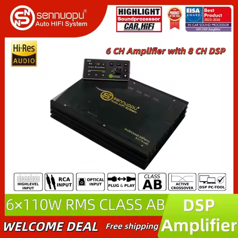 Sennuopu DP-X680 Car DSP Amplifier, 8-Channel Audio Processor, 6-Channel Power Amp 12V Vehicle Sound
