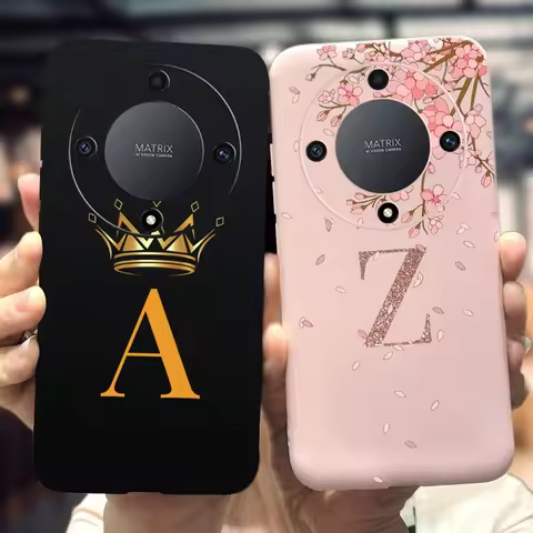 For Honor Magic5 Lite 2023 Case RMO-NX3 Back Cover Cute A Z English Letters Crown Soft Funda For Hon