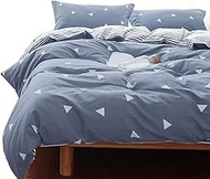 3 Pieces Duvet Cover Set Blue Gray with White Triangles - Ultra Soft and Easy Care Design Summer Bed
