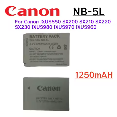 Original 3.7V 1250mAH NB-5L NB5L NB 5L Battery for Canon IXUS850 SX200 SX210 SX220 SX230 IXUS980 IXU