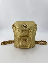 Chanel Vintage 91-94 Lambskin Leather Gold Quilted CC Hardware Mini Duma Backpack