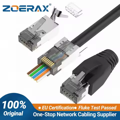ZoeRax CAT6A CAT7 Connector, RJ45 Connectors Pass Through CAT6A CAT7 Shielded, 3-Prong with Strain R