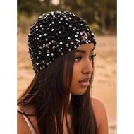 Big Hollow Glitter Sequin Muslim Hijab Undercap Turban Hat
