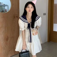 Sailor Collar Dress Female Sweet College Style Cinched Slimming Short SleevesAWord Skirt