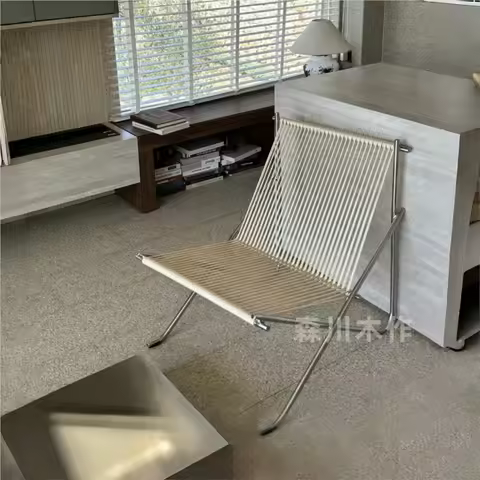 MOMO Bauhaus Leisure Chair Simple Design Living Room Sofa Balcony Rope Woven Stainless Steel Solid F